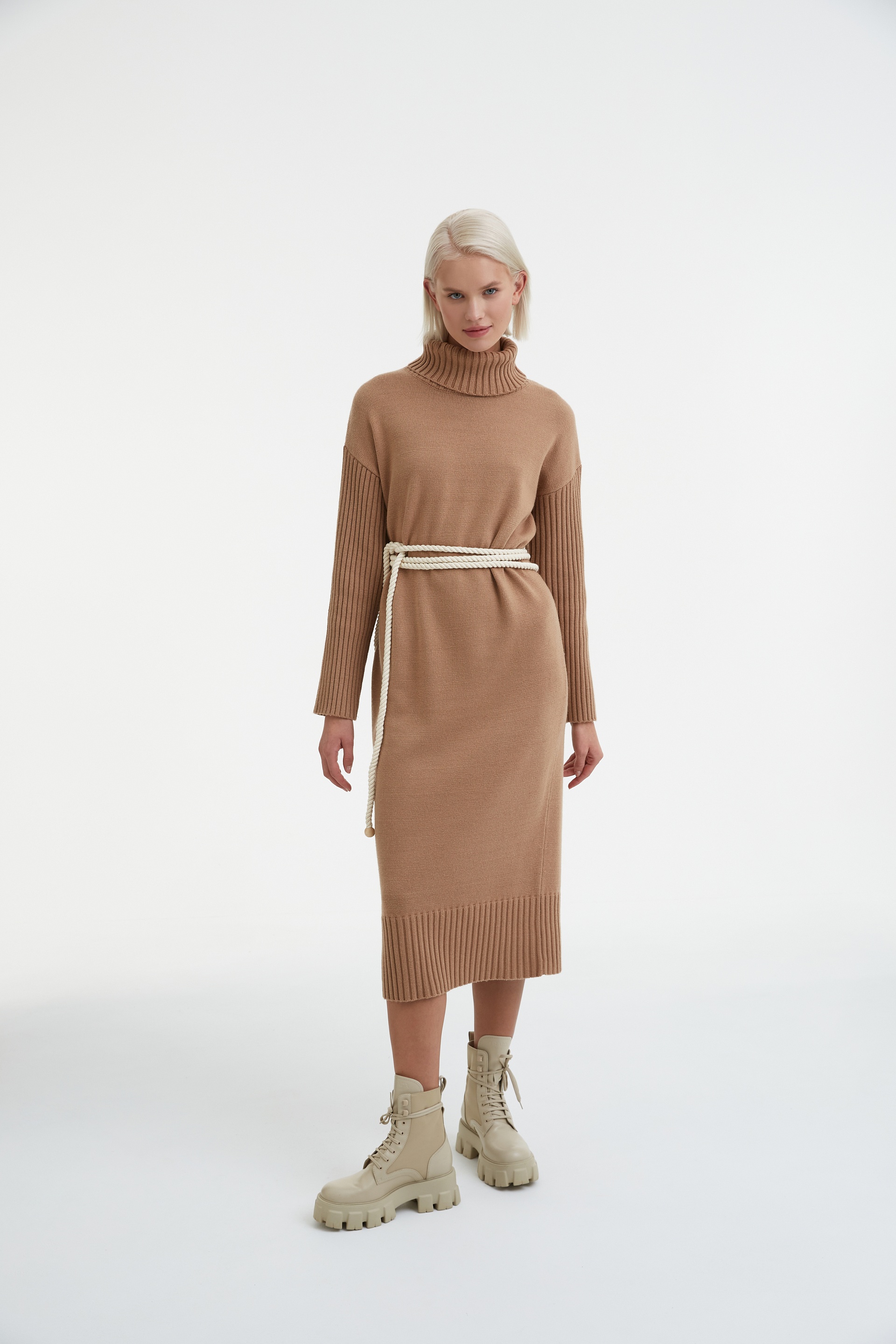 Платье с поясом бежевое Василиса, фото 5