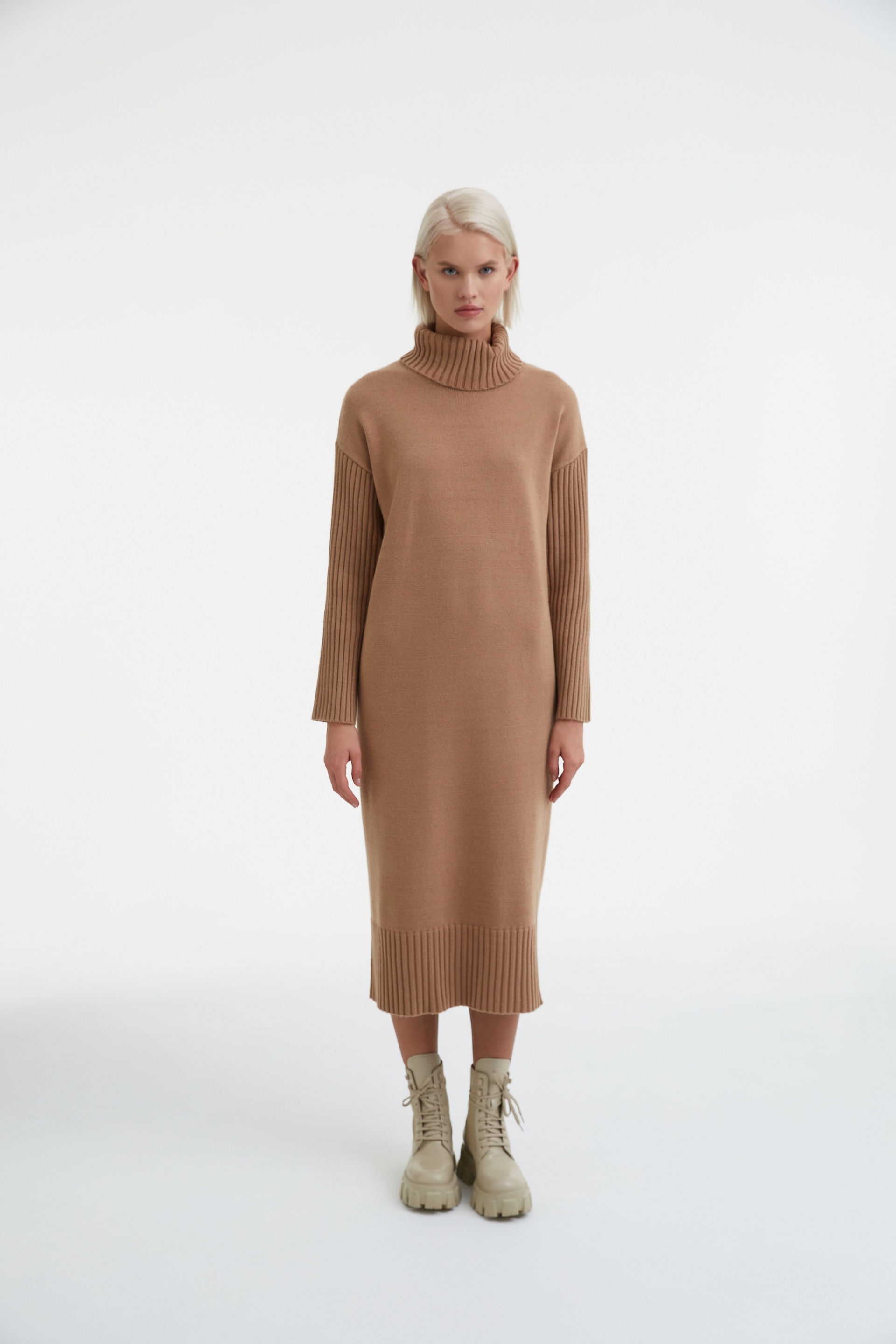 Платье с поясом бежевое Василиса, фото 3